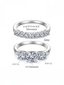 Moissanite 3-Stone Ring Set Classic for Women Wedding Set  3 Stones Stackable Band  Lab-Created Hypoallergenic Engagement Promise Anniversary Gift Fine Jewelry Synthetic Moissanite Rings