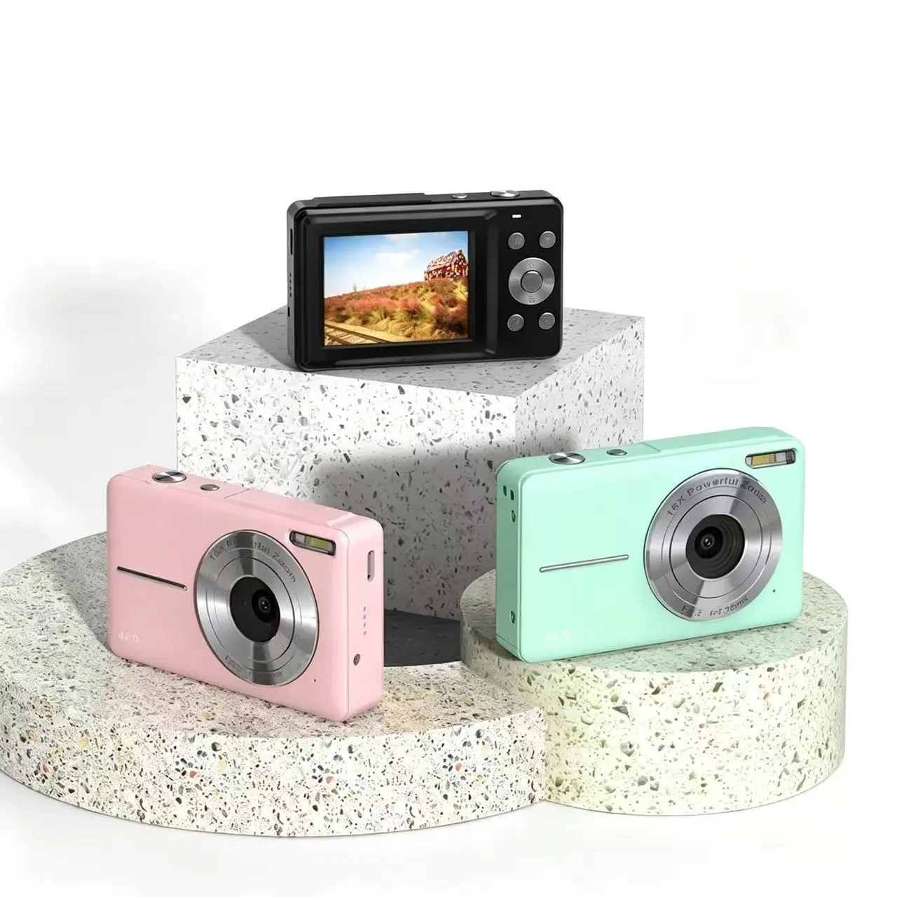 2.0 Upgraded Pocket Vlogging Camera 1080P FHD Digital Camera 16X Zoom Anti-Shake Self Timer with 32GB Card Wrist Strap Portable Compact Camera Holiday Gift Light Pink