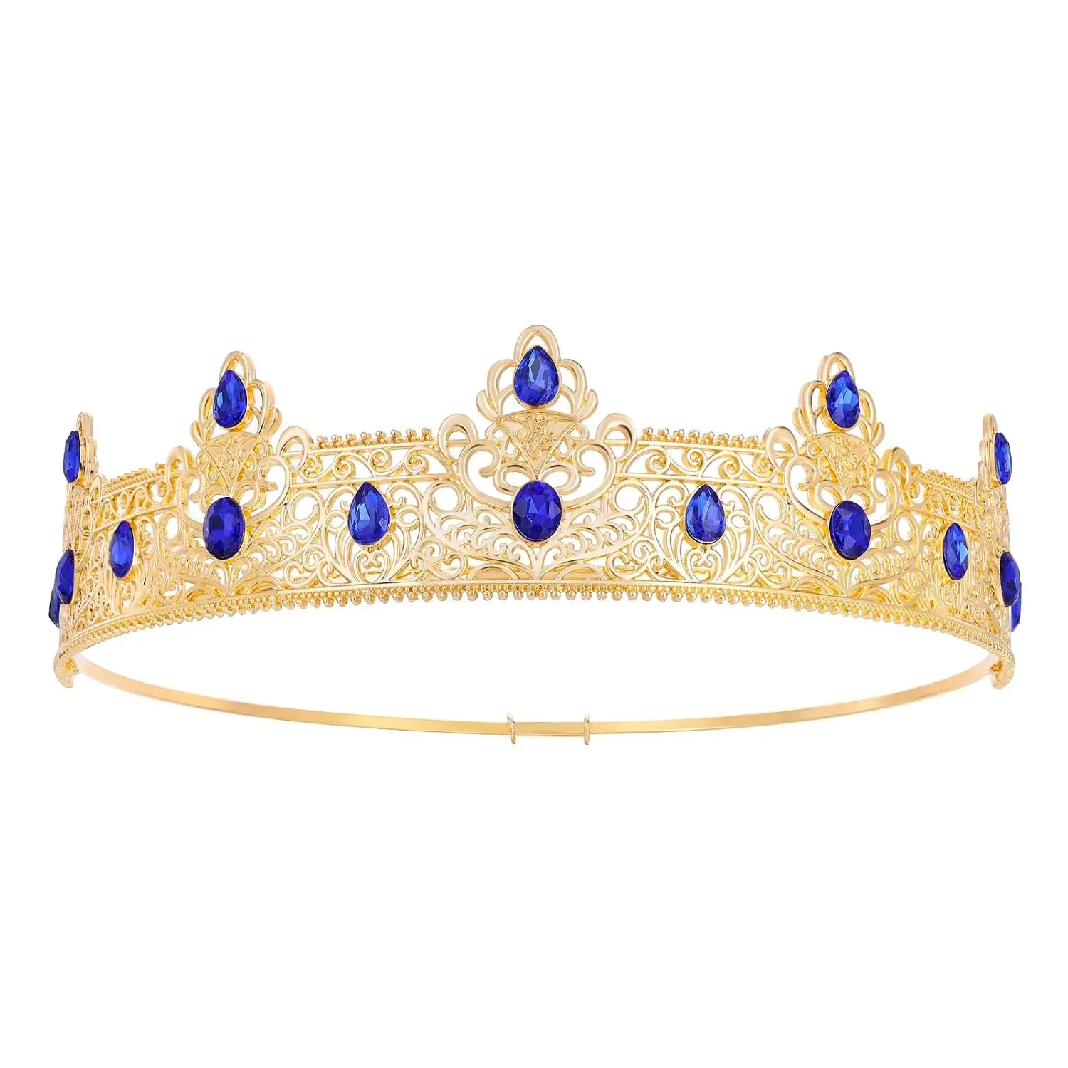 King Crowns for Men Male Prince Diadem Royal Medieval Renaissance Crown | Gold Blue Rhinestone Adjustable Metal Crown for Birthday Gift Prom Halloween Party Father's Day Cosplay Costume Decoration