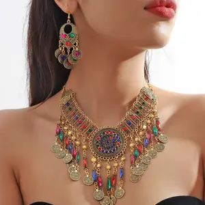 3piece Retro Bohemian Style Beaded Necklaces and Earrings Set for Ladies Perfect for Weddings and Parties Zinc Alloy Decoration Christmas Gifts for Girlfriend and Mom