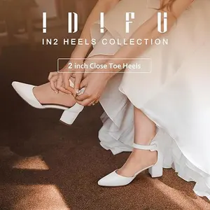 IDIFU Women's IN2 Pedazo Dress Shoes Low Block Heels Comfortable Chunky Closed Toe Ankle Strap Wedding Pumps Fashion Footwear