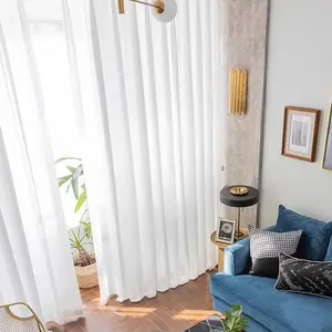 2 Pcs Thickened Embroidered Linen Sheer Curtains, Gray/White/Cardamom Green, Semi-sheer Light Filtering, Rod Pocket Design, Easy Install Curtain, for Bedroom/Living Room/Dining Room/Balcony/Bathroom/Villa