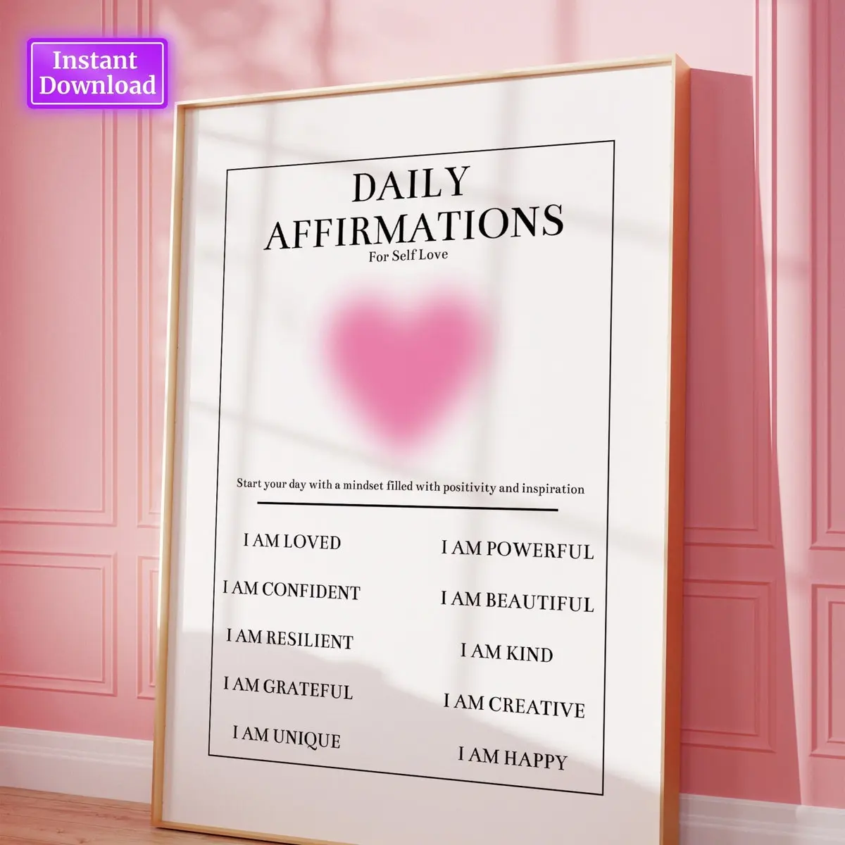 Unframed, Room Decor, Daily Affirmations Positive Aura Poster Pink Wall Art Aesthetic Poster Spiritual Wall Art Gradient Poster Mental Health Poster