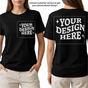 Women's Custom Graphic Short-Sleeve Basic Fit Cotton Tee - Personalized Front-Back Print, DIY Logo, Teddy-Inspired, Unisex Black/White Vintage Distressed Retro Gift Streetwear Piece