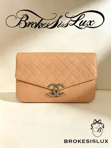 Pre-owned CHANEL Camel Caviar Envelope Flap Bag | Ribbed Two Tone CC Logo Hardware