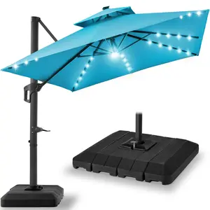 Best Choice Products 10x10ft 2-Tier Square Outdoor Solar LED Cantilever Patio Umbrella w/ Base Included