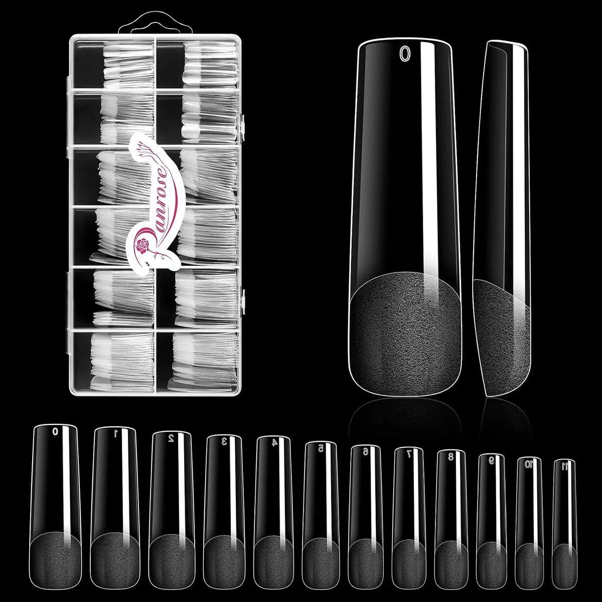 240PCS Long Straight Half Matte Nail Tips,XXL Soft Gel Full Cover | 12 Sizes Acrylic nails with half matte, Square nail tips ideal for fake nails, press on nail extensions and nail tips DIY