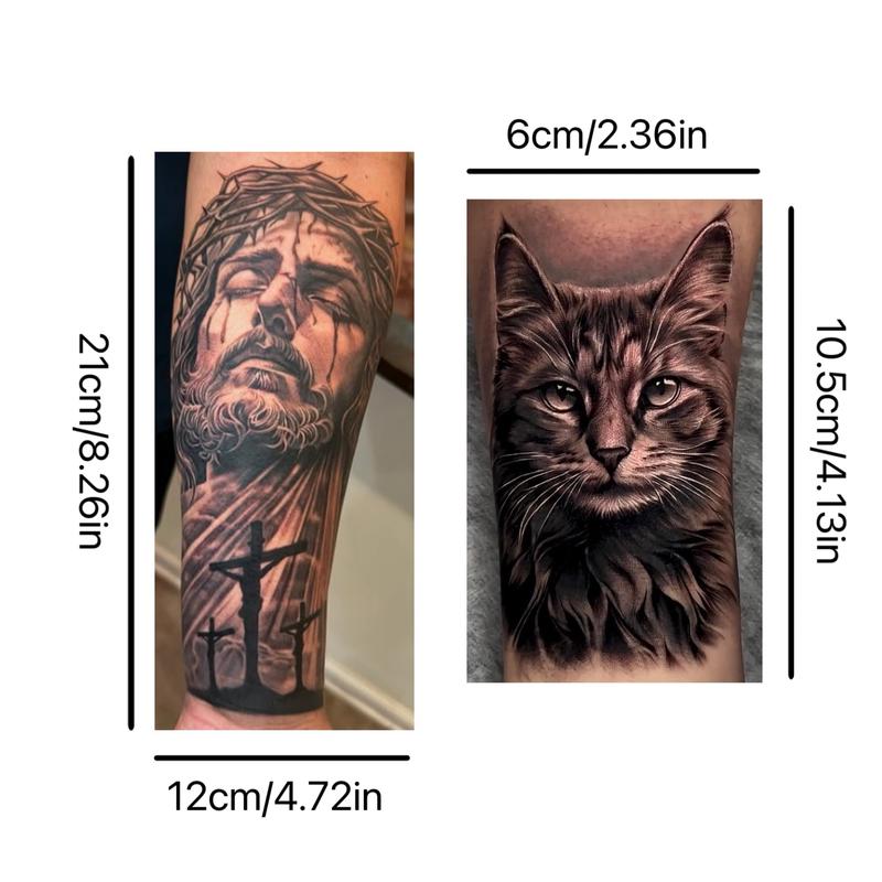 76 Sheets Large-Size Black TemporaryTattoos Stickers,Forearm DesignsFeaturing Tribal Wolf, Tiger, Lion, Owl,Skeleton Skull, Temp Halloween FakeTattoo Stickers, Rose, and Animals Sensitive