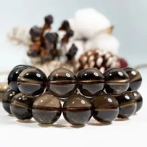 Natural Smoky Quartz Gemstone Smooth Round Loose Beads For DIY Jewelry Making Desig Handmade Crafts Bracelet, Necklace, Earrings AAA Quality 15.5 Inches Long, Semi Precious Stone, Spacer beads