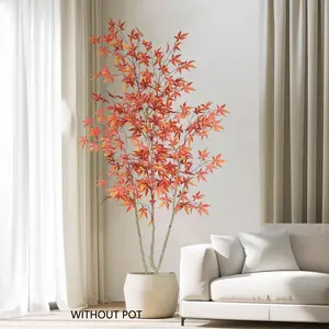 High-end simulated multi-specification double-trunk and three-fork red maple trees, large green plants, floor-standing decorative potted plants for living rooms, Nordic-style autumn artificial plant ornaments, bionic landscape potted plants with pots
