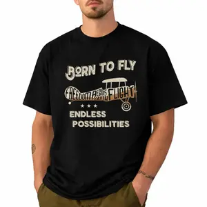 Vintage Airplane Graphic T-Shirt for Men and Women, Born to Fly Printed Unisex Casual Short Sleeve Tee, Retro Pilot Style Top for Daily Wear, Travel and Gift Idea
