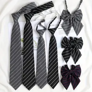 1pc Men's And Women's Simple Style Striped Tie, Black And White Striped Gray Striped Tie, Uniform Tie, Flower Bow Tie
