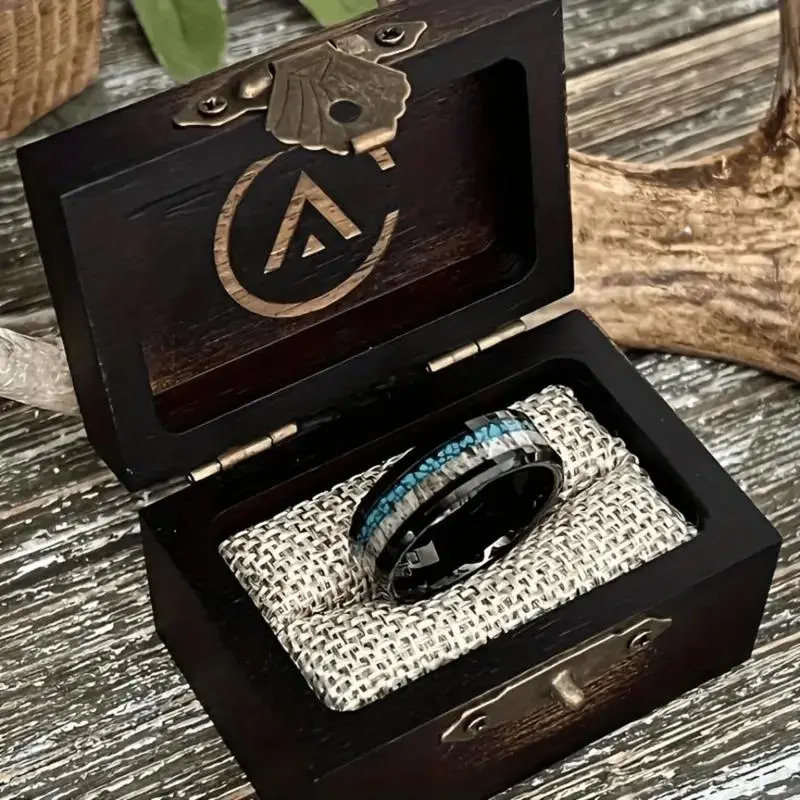 Vintage Stainless Steel Ring for Men, 8mm Fashionable Wedding Band with Turquoise Inlay, Birthday or Christmas Gift, Birthday Present Ideas, Anniversary, Best For Christmas, Classic Band Rings, Male