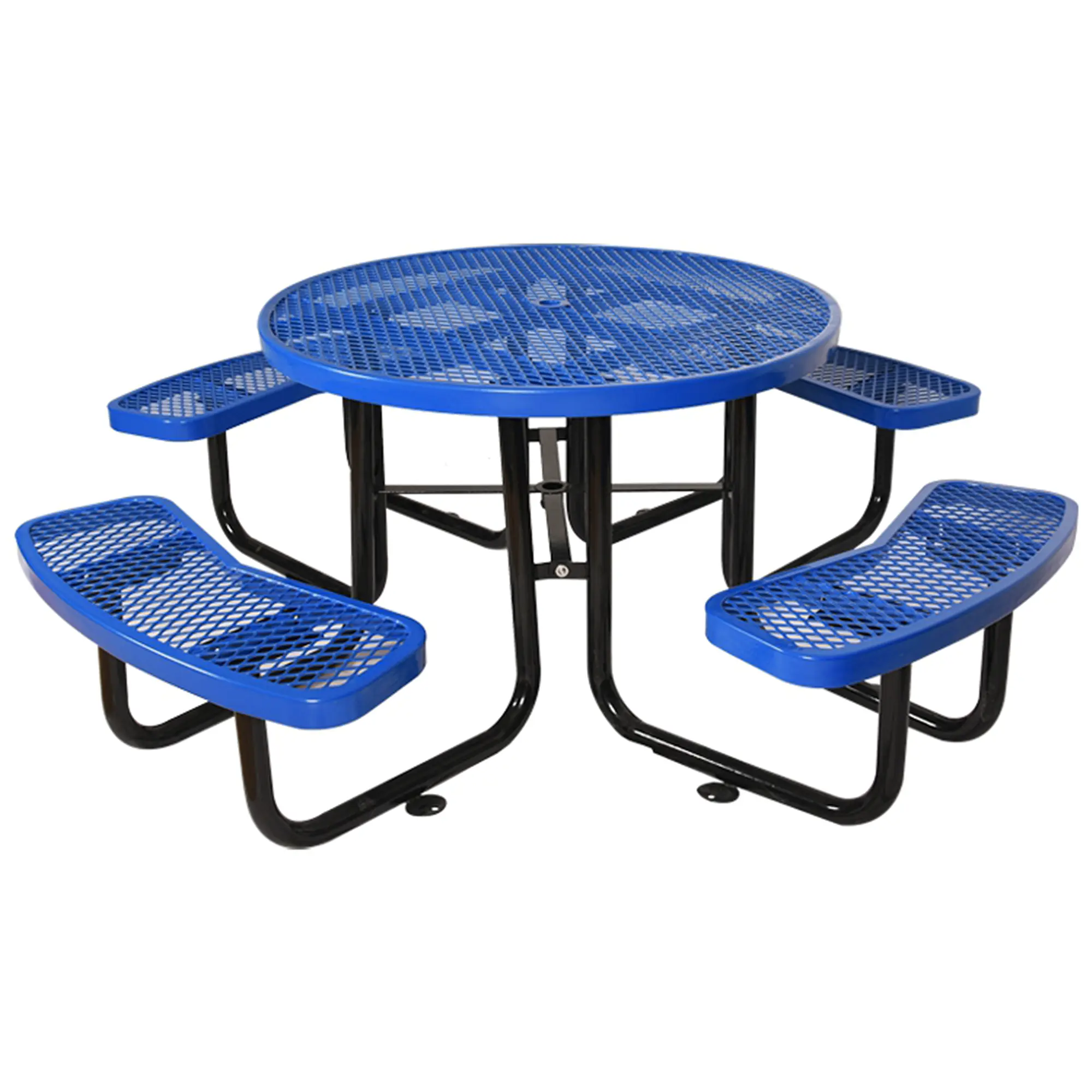 46" Heavy-Duty Portable Steel Blue Round Patio Dining Table with Umbrella Hole, Outdoor Patio Furniture