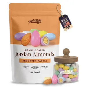 Snackathon Jordan Almonds – Assorted Pastel Candy-Coated Almonds, 1 lb Resealable Bag