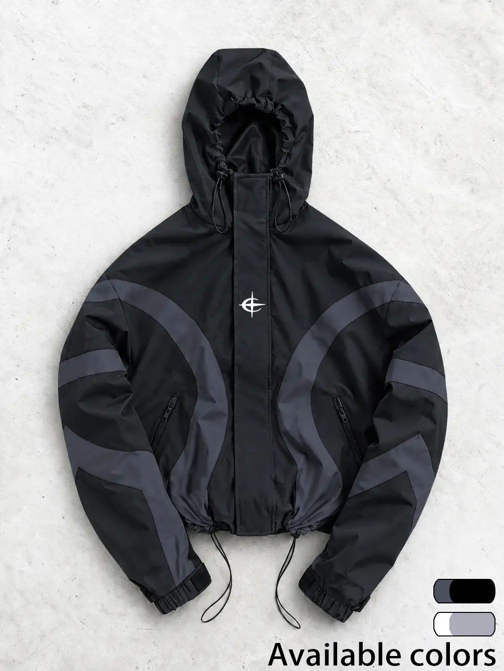 Colorblock Techwear Hooded Jacket, Men's Tactical Windbreaker with Adjustable Hood, Full Zip Utility Coat, Lightweight Outdoor Streetwear Jacket, Y2K Urban Casual Outerwear for Hiking, Travel, Daily Wear, Fall Winter Fashion, Trendy Shell Coat 2026