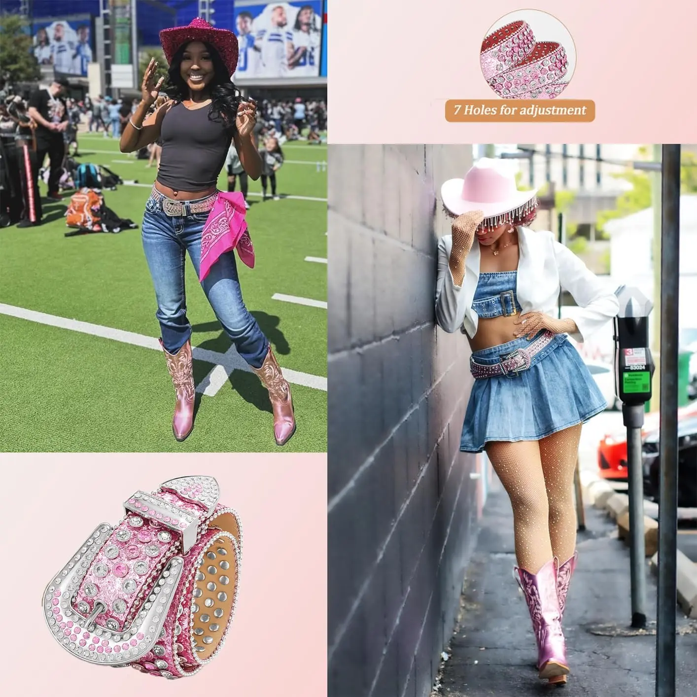 Vintage‎ chainmail hipster belt rhinestones pink silver y2k 80s 90s bratz rave Vintage Silver Studded Silver Belt Western Maximalist Belt  main image 2