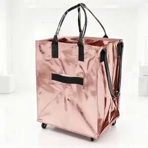 Foldable Wheel Handbag & Shopping Cart, Anti-Explosion Wheels, Zipper Closure, Thickened Washable, Travel Beach Shopping Airport, Reusable Shopping Bags, Space Saving Bag