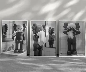 KAWSS-Inspired Black and White Bathroom Art Print Set: Hypebeast Toilet Poster Decor Matte