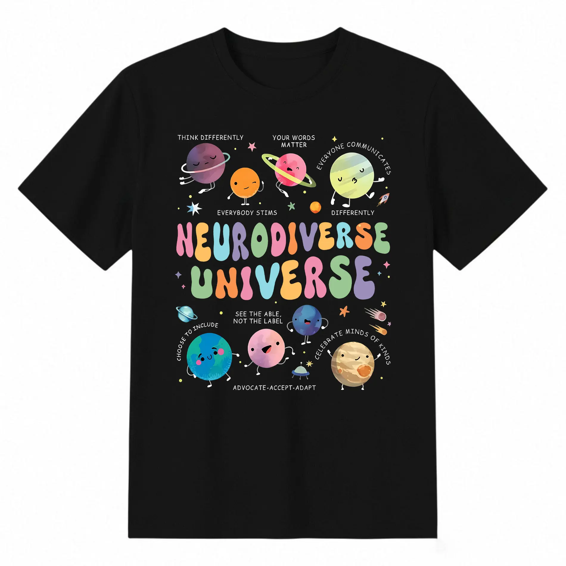 Men's Casual Round Neck Shortsleeve Tshirt Top - Autism Awareness Print, Neurodiverse Universe, Sped Teacher Menswear Tee, Soft