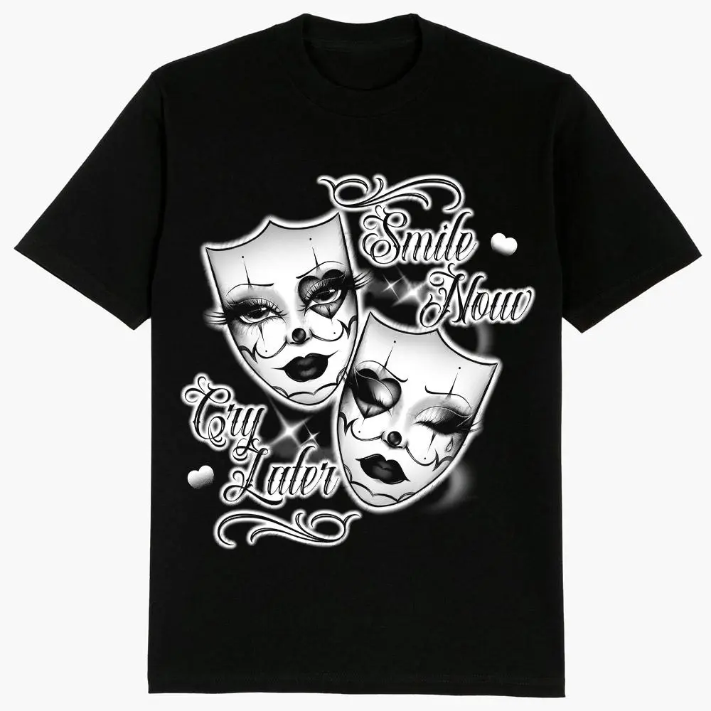 Men's Short-Sleeve Round Neck Cotton Sports T-Shirt - Smile Now Cry Later 7 Chicano Fashion Streetwear, Chicana Art, Cholo Chola Outfit Menswear Casual Sport Top