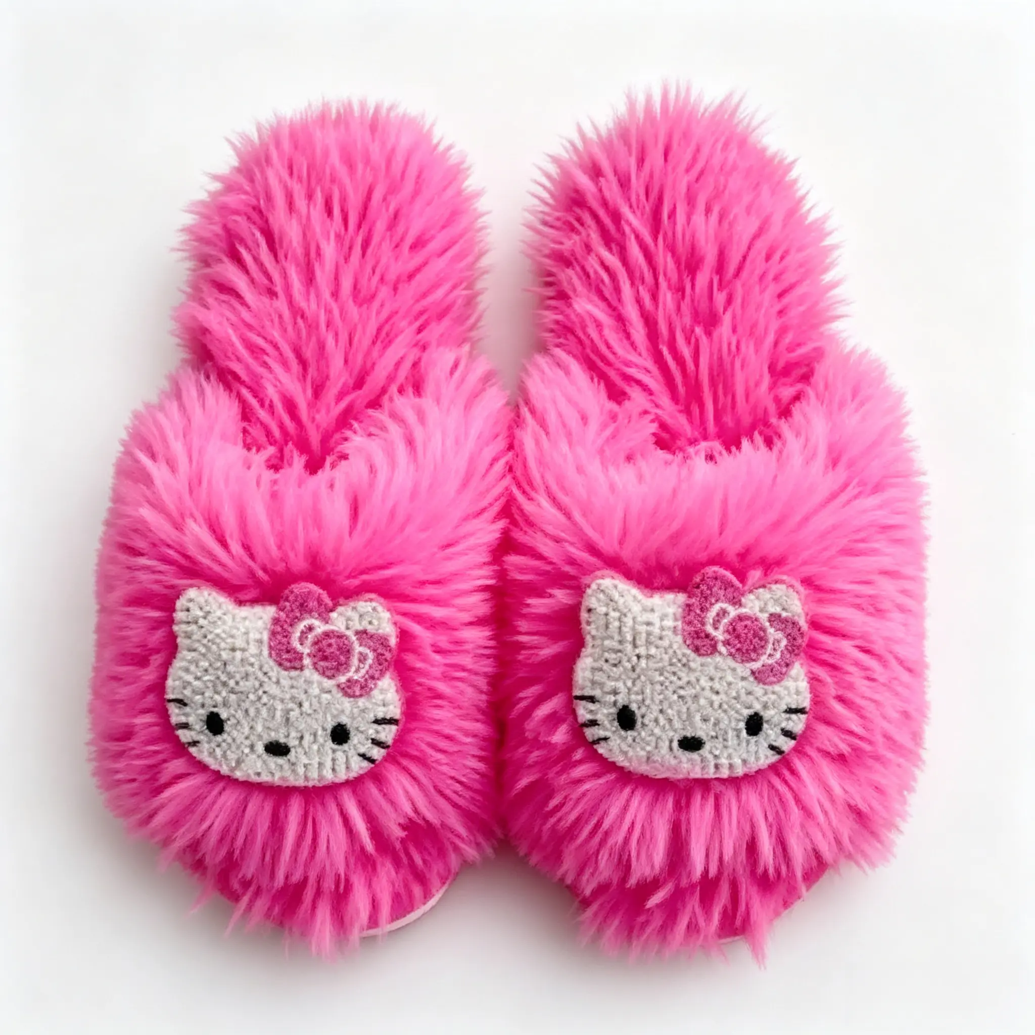 Sanrio Rhinestone Hello Kitty Long-Pile House Slippers, Cute Plush Indoor Slip-On Slippers for Women