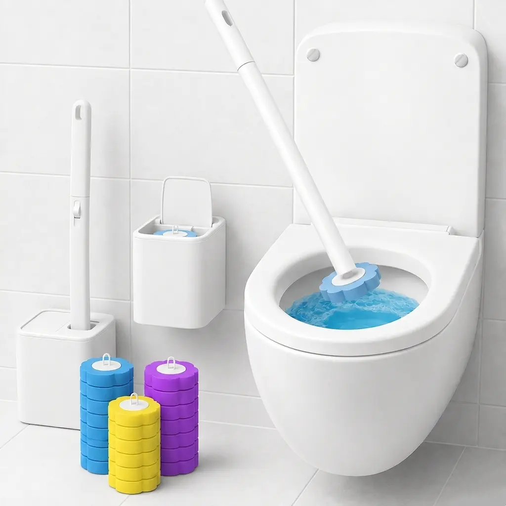Disposable Toilet Brush - Toilet Bowl Cleaner, Toilet Cleaning Supplies, Toilet Brush with Holder, 24 Refills for Deep Cleaning and Hygienic Bathroom Maintenance, Kills 99.9% of Germs and Viruses, Touch-Free Toilet Cleaning