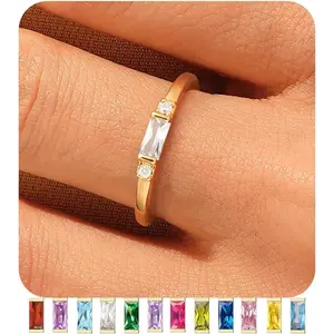 Gold Birthstone Rings for Women 14K Gold Plated Non Tarnish Stackable Rings Dainty Emerald Green Gemstone Cubic Zirconia Engagement Wedding Ring for Birthday Jewelry Gifts Size 6-10