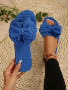 Women's Summer 2026 New Flat Sandals with Bow Decor, Bohemian Style Elegant Fashion, Fashionable Slide Sandals, Anti-Slip Outdoor Beach Flip Flops Casual Home Slippers