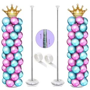 Balloon Column Kit Set Of 2, Balloon Stand For Floor With Base And Metal Telescopic Pillar（6.6Ft Adjustable Height）For Birthday,Graduation,Baby Shower, Wedding Party Decoration