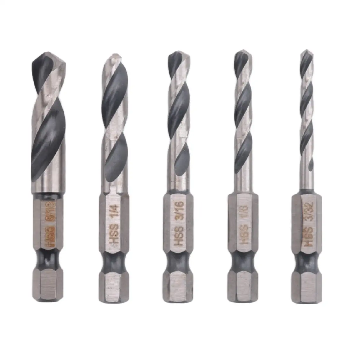 1/4 Hex Shank Drill Bit Set M2 HSS Stubby Metal Drilling, 5-PC Short Length Bits for Quick Change Chuck, 135° Split Point & Twist Design for Efficient Wood, Plastic Drilling in Narrow Spaces