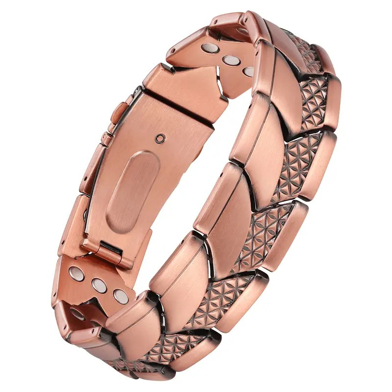 Feraco Men's Pure Copper Bracelet - Unique Geometric Scale-Link Design, 3X Super Strong Magnetism 3800 Gauss Magnets, Size Adjust Fit, Elegant Boxed for Gifting Thoughtful Birthday Gift