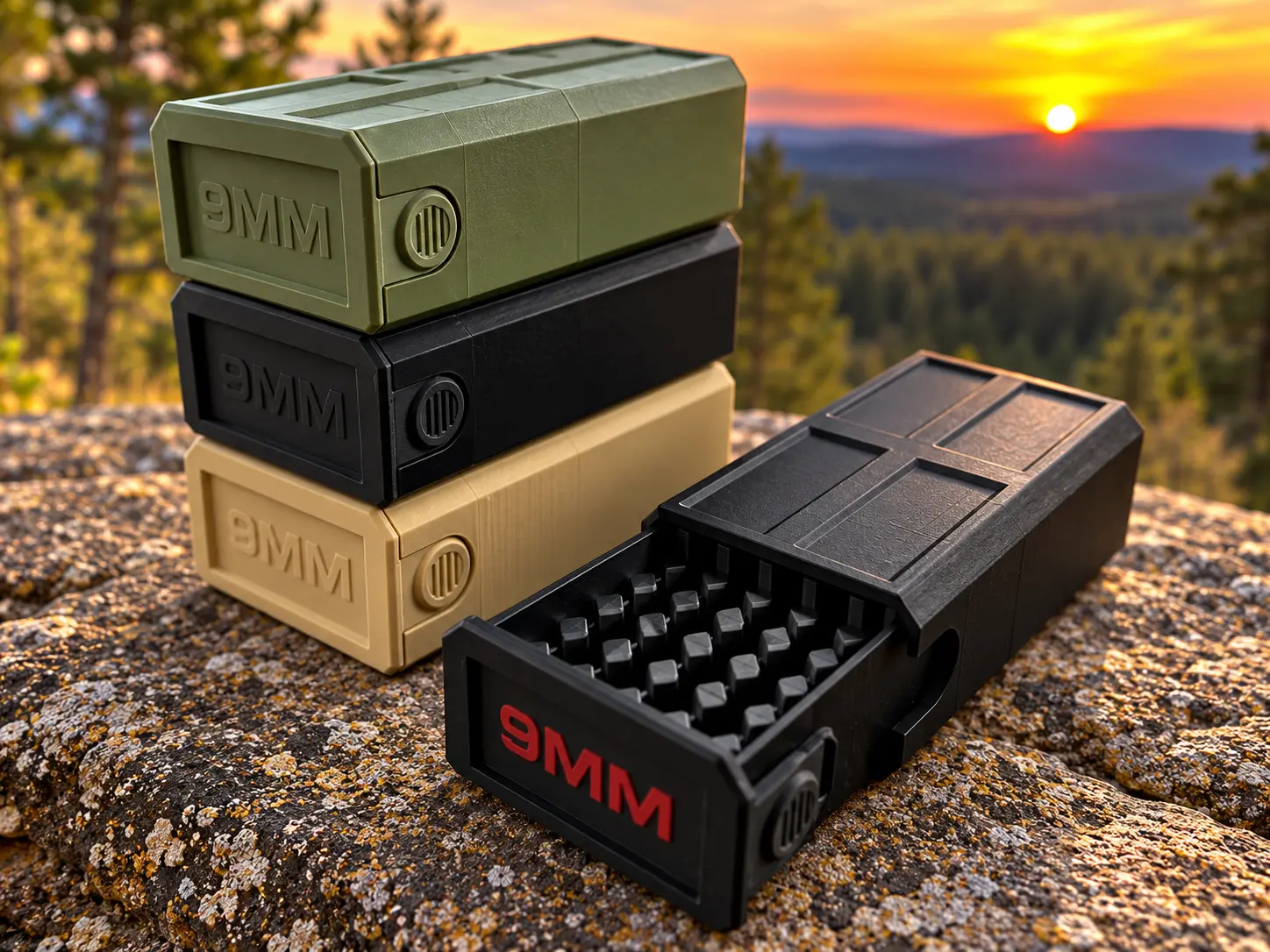 9mm 50 RD Ammo Box 3D Printed Stackable Storage Case Organizer Ammunition