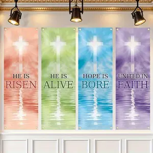 Easter Theme Backdrop Banner, 4 Counts/set Easter Church Banner, Suitable for Church Sanctuary Walls, Celebrations, Gifts, and Home Wall Decorations