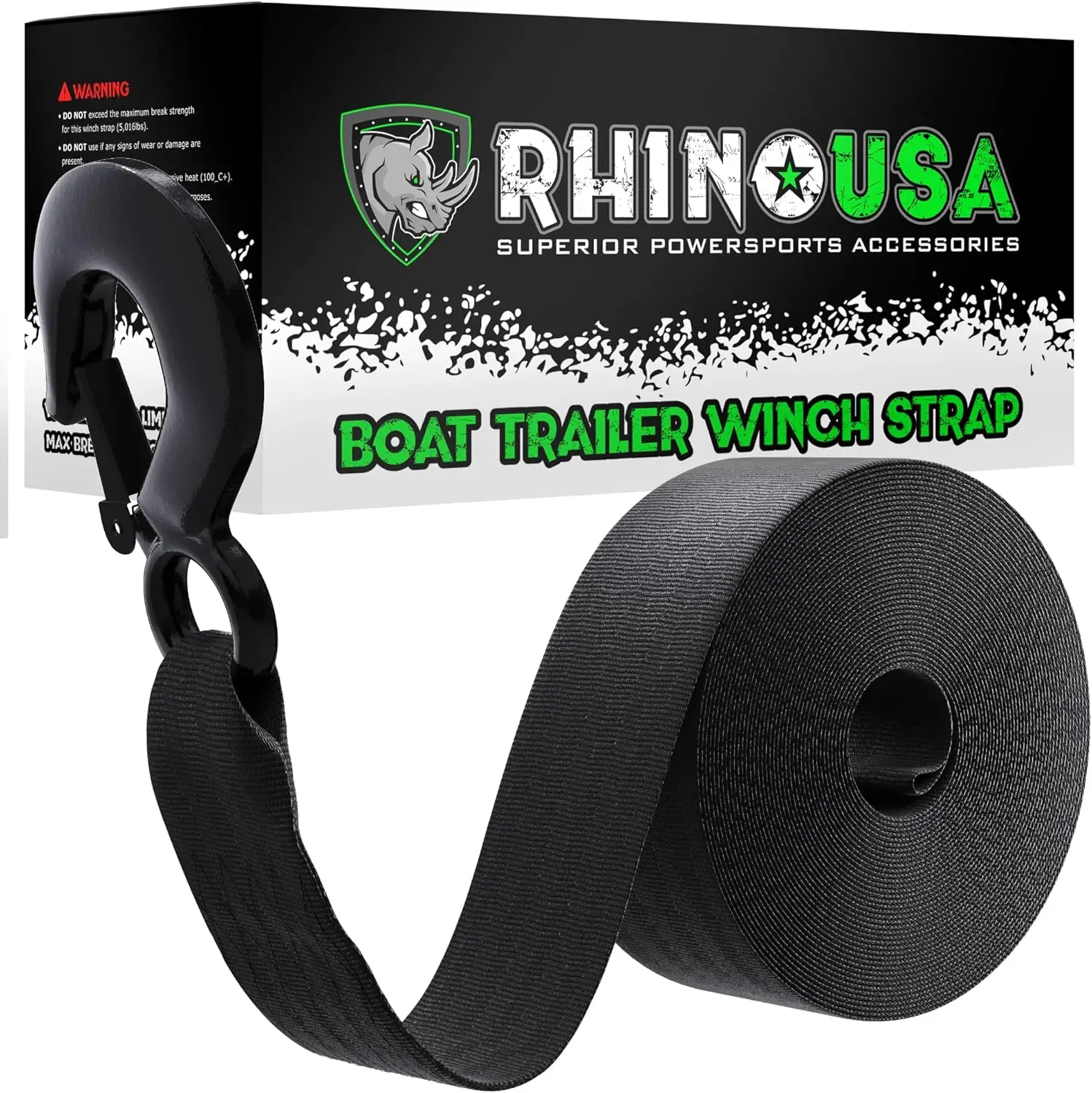 Rhino USA Boat Trailer Winch Strap (2 Inch x 20 Foot) - 5,016lb - 10,000lb Maximum Break Strength - Ultimate Marine Whinch Pulley Straps for Pontoon,