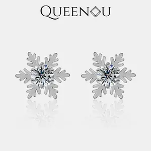 【897】Elegant Icy Snowflake Synthetic Moissanite Stud Earrings - Luxury Birthday/Anniversary Gift for Women, Fashionable Winter Jewelry, Gift for Her