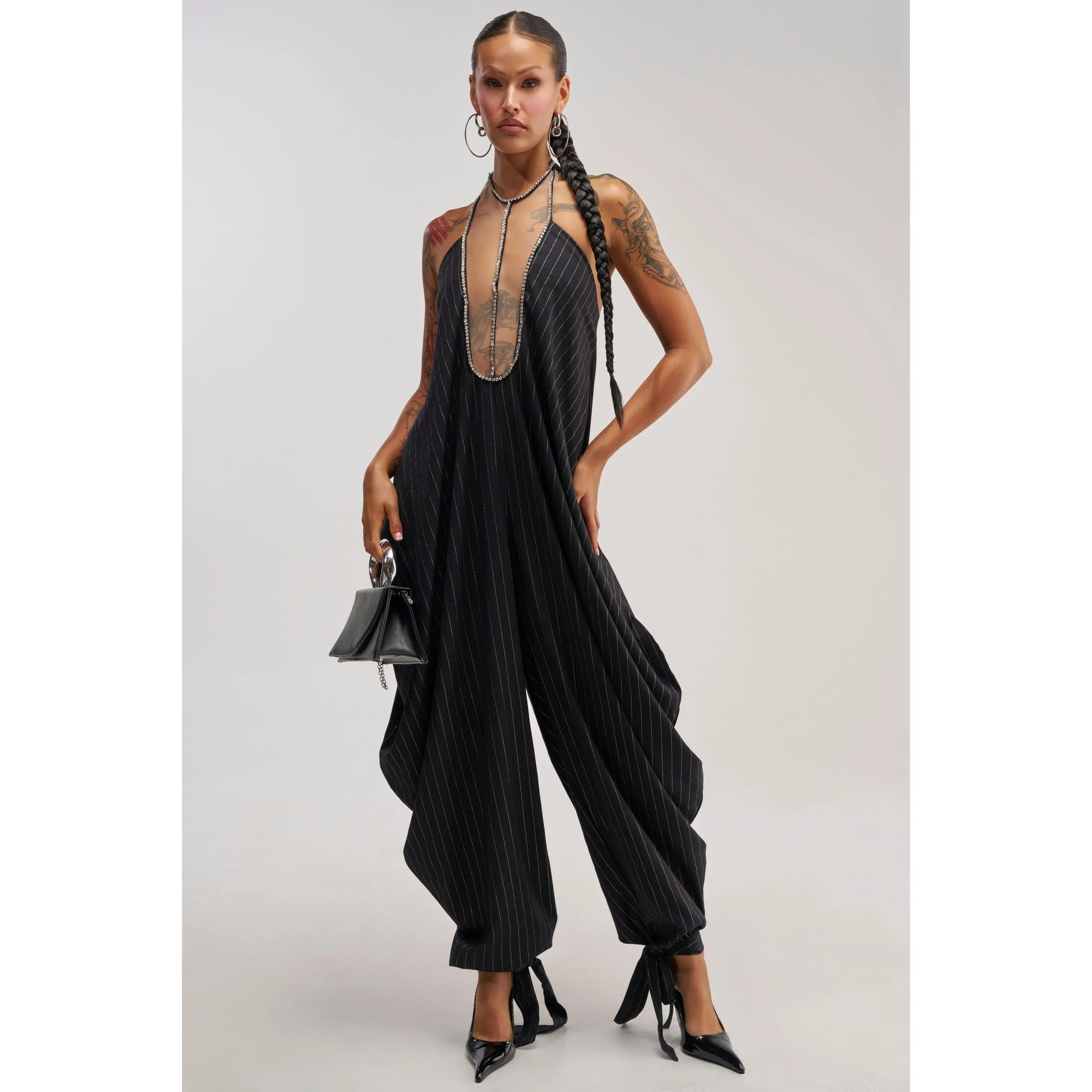 READY FOR BUSINESS PINSTRIPE JUMPSUIT