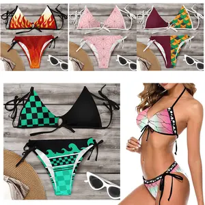 New swimsuit, Ghost Slayer anime bikini three-point 3D digital printing, swimming products, swimwear