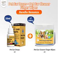 1 bottle eardrops+1 pet ear cleaner finger wipes