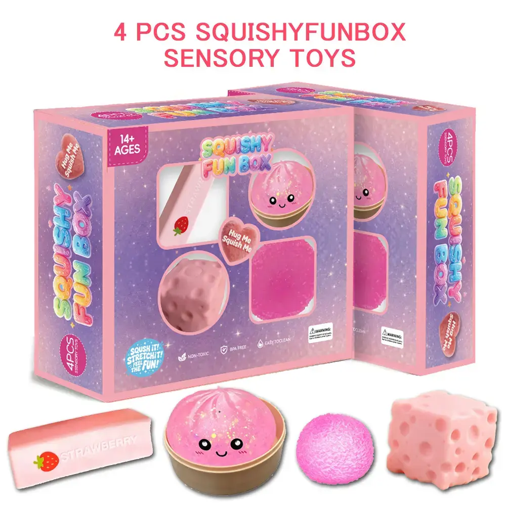 4-Piece Silicone Stress-Relief Toy Set - Slow-Rise and Fast-Rebound Styles, Ideal Gift for Easter and Birthday Parties