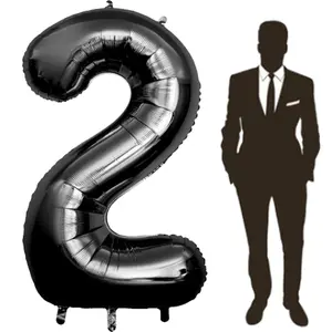 60 Inch Black Number Balloon Large Foil Number Balloons With Base, 0-11 Big Number Balloons for Birthday Party Supplies Decorations