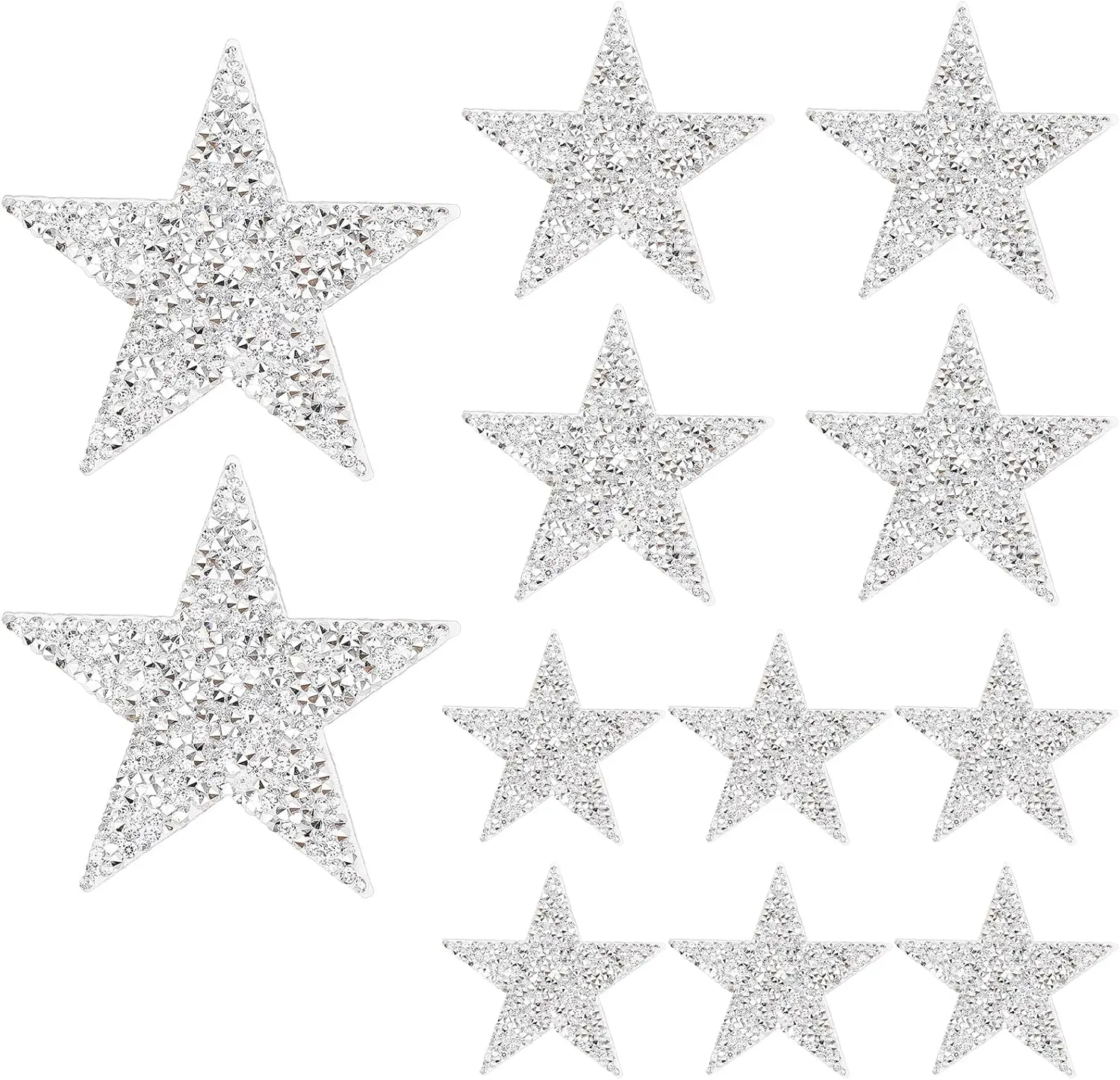 12pcs Star Iron On Patches Rhinestone Silver Adhesive Applique Stickers Sequin Vintage Patch Fabric Patch Stars Glitter Crystal Patches for Clothing,Jeans,Jackets,Caps,Dress,Bag,DIY Clothing Repair