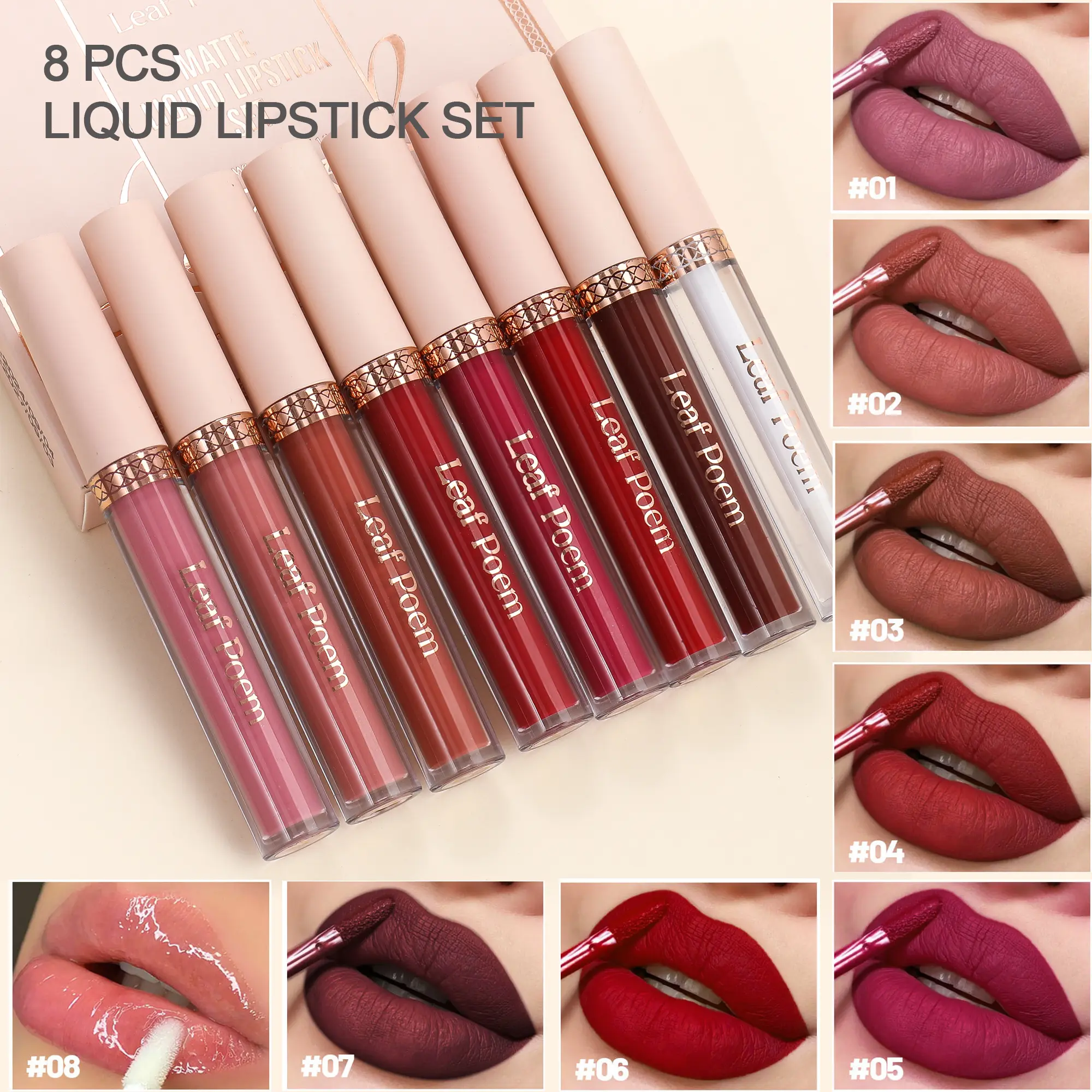 8 Colors Matte Liquid Lipstick Set, 24HR Long-Lasting Waterproof Transfer-Proof Velvet Lip Gloss, Highly Pigmented Rich Shades, 1.9ml per Tube, Perfect Holiday Gift for Women.