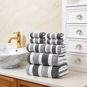 8-Piece Towel Set Soft Striped Bath Towels Highly Absorbent for Bathroom Airbnb & Hotel