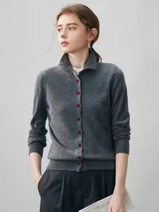 COMOBOCA 100% Cashmere Women's Turtleneck Button Front Knit Cardigan for Cozy Winter Wear - Soft, Lightweight & Figure-Flattering Design