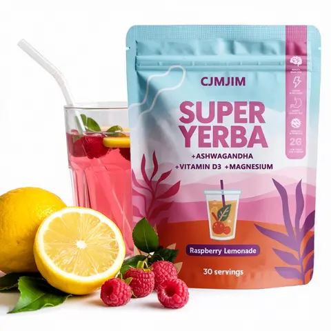 Natural Organic Super Yerba Mate Instant Tea Powder Drink Packets - Tangy Raspberry Lemonade Flavor, 30 Servings, Vitamin D3 Added Edible Supplements, Allimax Mix, Convenient Energy Boost for Adults