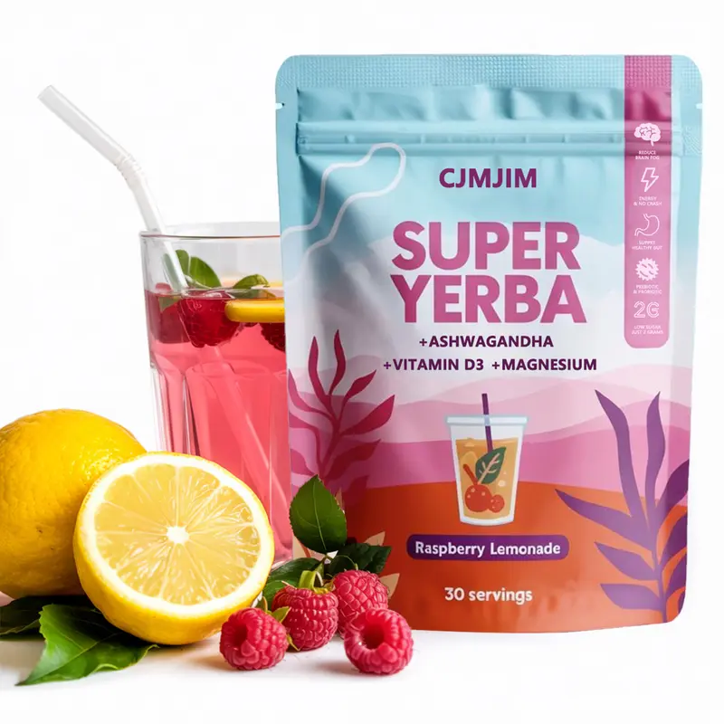 Natural Organic Super Yerba Mate Instant Tea Powder Drink Packets - Tangy Raspberry Lemonade Flavor, 30 Servings, Vitamin D3 Added Edible Supplements, Allimax Mix, Convenient Energy Boost for Adults