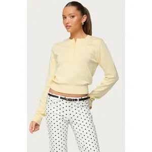 Edikted Women's Yolana Henley Light Knit Sweater
