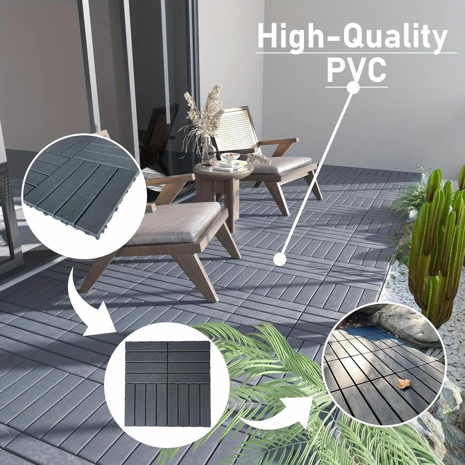 44pcs Of Interlocking Plastic Outdoor Flooring, Backyard Flooring.outdoor Patio.outdoor Walkway.outdoor Floor Tiles.waterproof Flooring.outdoor Deck Tiles.Easy to Install, Sturdy PP Material, Suitable for Swimming Pools, Gardens.
