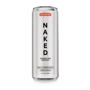Naked Sparkling Energy Orange - 12 Cans, 200mg Organic Caffeine, 0g Sugar - Vegan, Gluten-Free - No Artificial Sweetener - Only 6 Ingredients